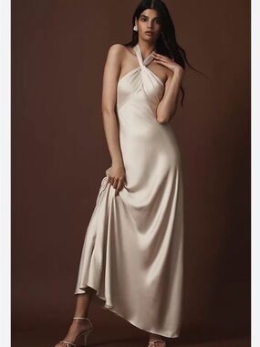 bhldn amelia deep v satin maxi dress Deep-v In Green Line Gown by BHLDN in Green Bhldn Amelia Deep-V Stretch Velvet